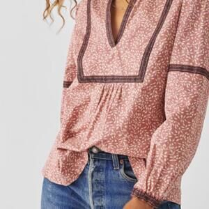 Faherty Pink Printed V-Neck Peasant Blouse